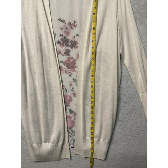 Croft & Barrow Cardigan Womens Large White Floral Back Lightweight Open Front - Picture 3 of 5
